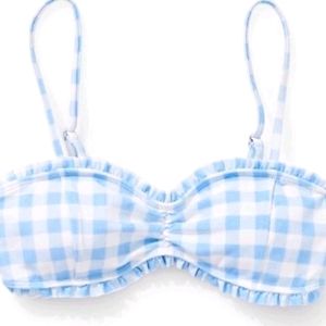 Blue and white plaid high rise swimming
